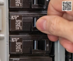 Tripped circuit breaker in electrical panel that needs resetting for dryer operation